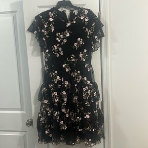 Rachel Parcell black and floral tiered knee length dress